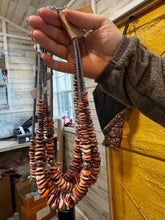 Load image into Gallery viewer, 22 Inch graduated necklace more purple and orange spiny and sterling silver pearls
