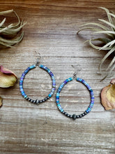 Load image into Gallery viewer, Hoop Earrings with Purple Dolomite Heishi &amp; Sterling Silver Pearls
