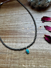 Load image into Gallery viewer, 14 inch 3 mm sterling silver pearls - choker and Kingman turquoise pendant
