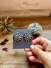 Load image into Gallery viewer, Large Concho Stud Earrings – Navajo Handmade by Leander Tahe, Sterling Silver
