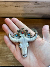 Load image into Gallery viewer, Big Antler longhorn with  turquoise pendant with color flowers
