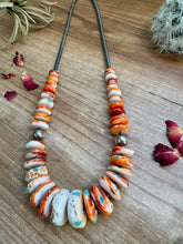 Load image into Gallery viewer, 22 Inch orange spiny, turquoise and sterling silver pearls

