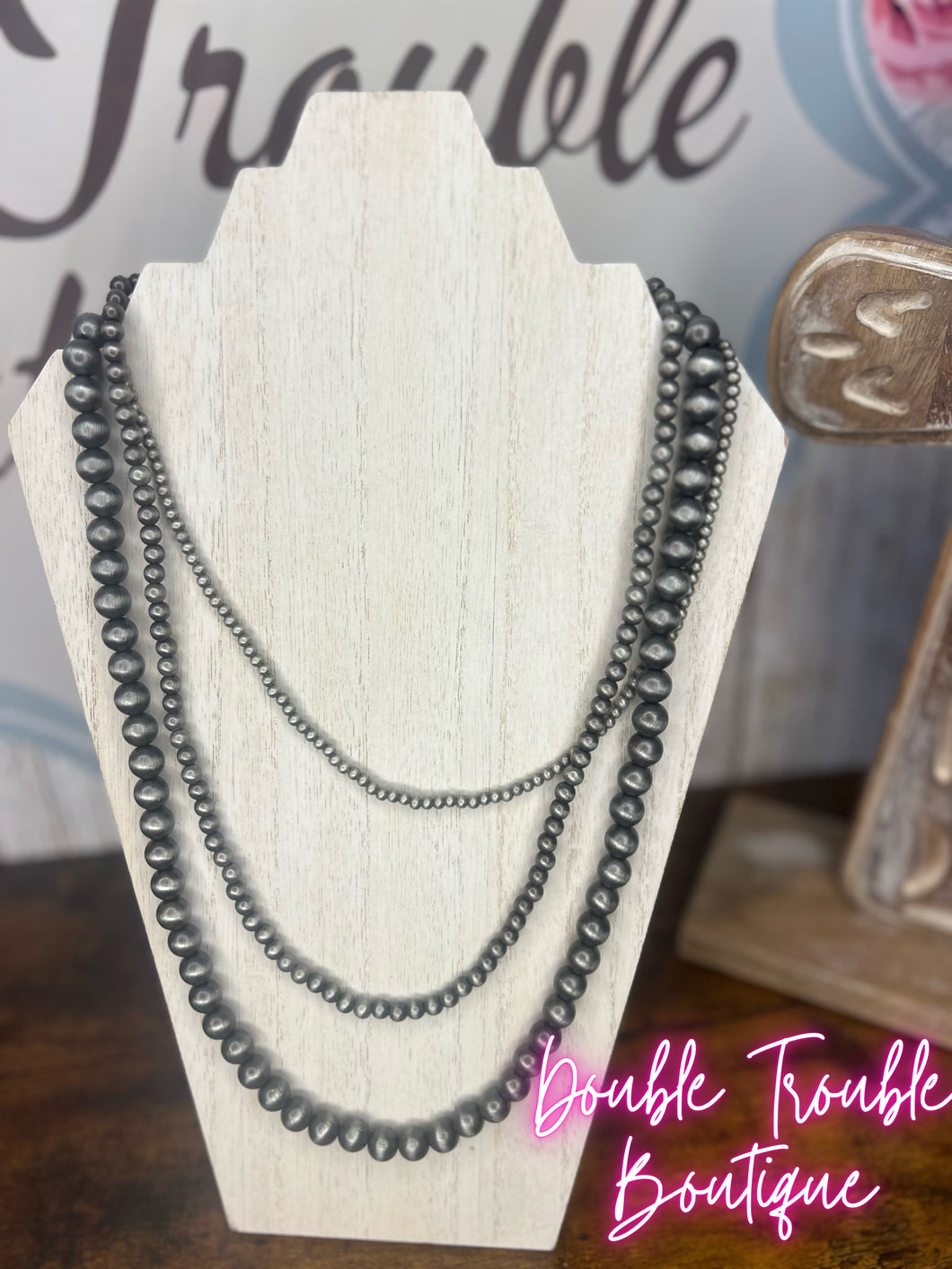 Layered Beaded Silver Pearl Necklace