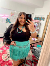 Load image into Gallery viewer, FORT WORTH FRINGE SKIRT TURQUOISE
