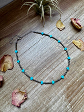 Load image into Gallery viewer, 14-Inch Antique Silver Seed Bead Necklace with Turquoise Heart

