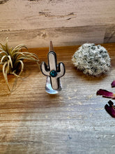 Load image into Gallery viewer, White Cactus Antler with turquoise Adjustable Ring
