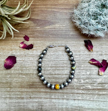 Load image into Gallery viewer, 8 mm Sterling Silver Pearls bracelet with bumblebee jasper beads
