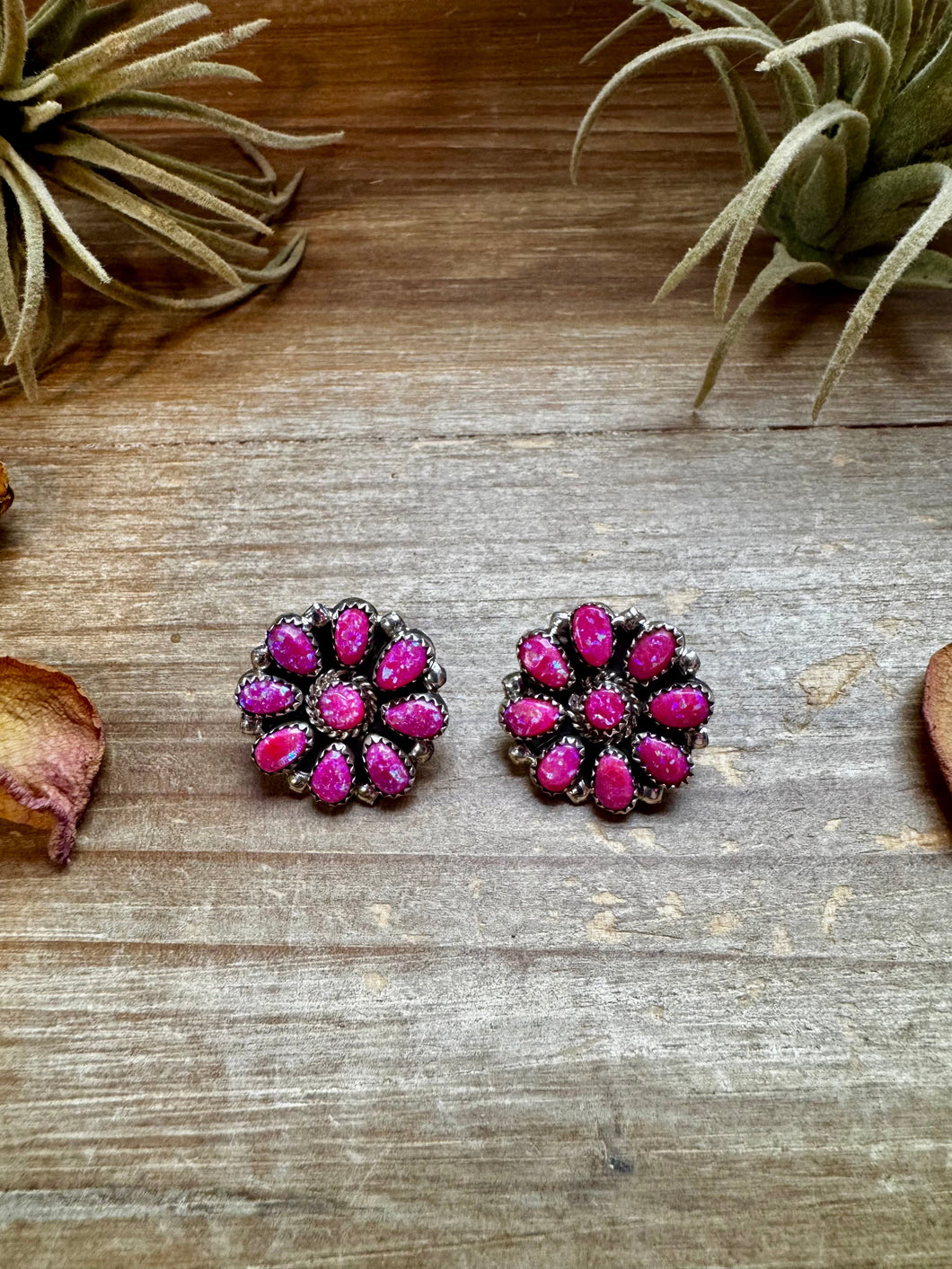 Cluster Earrings – Pink Opal & Sterling Silver