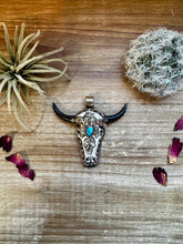 Load image into Gallery viewer, Big Antler longhorn with  turquoise pendant II
