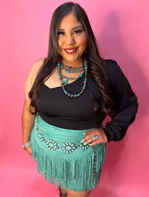 Load image into Gallery viewer, FORT WORTH FRINGE SKIRT TURQUOISE
