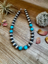Load image into Gallery viewer, 18 Inch 14 mm Sterling Silver Pearls necklace with turquoise
