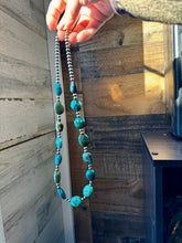 Load image into Gallery viewer, 23 inch 5 mm Sterling Silver Pearls necklace with Mix Turquoise
