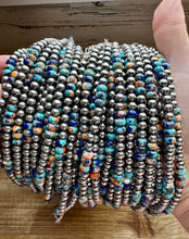 Load image into Gallery viewer, 18 Inch 5 mm sterling silver pearls necklace with RARE Lapis mix with spiny &amp; turquoise rondelle beads
