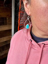 Load image into Gallery viewer, Long Dangle Earrings Hoop Turquoise &amp; Sterling Silver

