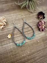 Load image into Gallery viewer, 3 mm Sterling Silver Pearls earrings teardrop with real turquoise chips
