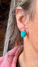 Load image into Gallery viewer, Stud Oval Turquoise Earrings&amp; Sterling Silver

