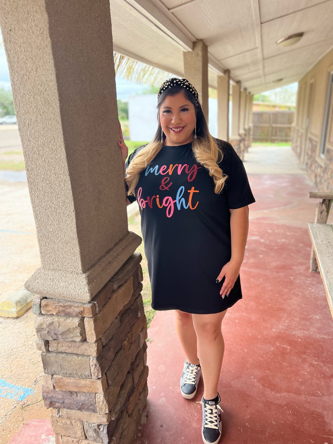 bright t shirt dress Neon Pink French Terry T-Shirt Dress With Pockets