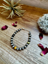Load image into Gallery viewer, 8 mm Sterling Silver Pearls bracelet with bumblebee jasper beads
