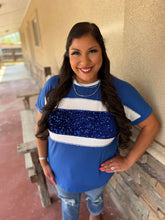 Load image into Gallery viewer, Blue Game Day Sequin Tee
