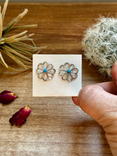 Load image into Gallery viewer, Zuni Cluster Earrings – Small Turquoise Flower in Sterling Silver
