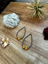 Load image into Gallery viewer, 3 mm sterling silver pearls earrings teardrop with yellow amber
