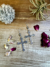 Load image into Gallery viewer, Cross earrings with 6 mm sterling silvers pearls
