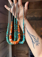 Load image into Gallery viewer, 22 inch graduated orange spiny necklace with Sterling silver pearls
