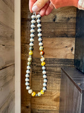 Load image into Gallery viewer, 18 inch 12 mm Sterling Silver Pearls necklace &amp; bumblebee jasper beads
