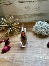 Load image into Gallery viewer, Long Ring - size 8 - sterling silver with bumblebee jasper
