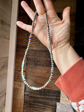 Load image into Gallery viewer, 18 Inch 5 mm sterling silver pearls necklace with RARE Lapis mix with spiny &amp; turquoise rondelle beads
