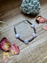 Load image into Gallery viewer, Valentine Bracelet - 4 mm sterling silver pearls and Rose Quartz heart
