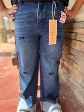 Load image into Gallery viewer, GIRLY GIRL WOMENS BOW TUMMY CONTROL JEANS BY RISEN- DARK WASH
