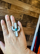 Load image into Gallery viewer, White Cactus Antler with turquoise Adjustable Ring
