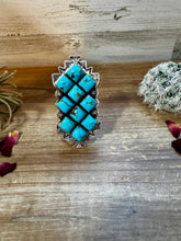 Load image into Gallery viewer, Big Ring - adjustable - kingman turquoise ring and sterling silver
