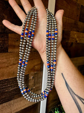 Load image into Gallery viewer, 18 inch 6 mm Sterling Silver Pearls necklace lapis and spiny

