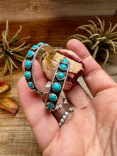 Load image into Gallery viewer, Snake Eye Hoop Earrings – Kingman Turquoise &amp; Sterling Silver
