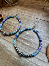 Load image into Gallery viewer, Hoop Earrings with Purple Dolomite Heishi &amp; Sterling Silver Pearls
