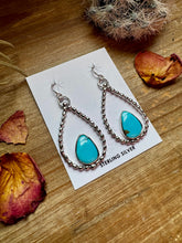 Load image into Gallery viewer, Long Dangle Earrings Hoop Turquoise &amp; Sterling Silver
