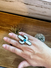 Load image into Gallery viewer, White Cactus Antler with turquoise Adjustable Ring
