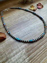 Load image into Gallery viewer, 18 Inch 5 mm sterling silver pearls necklace with RARE Lapis mix with spiny &amp; turquoise rondelle beads
