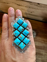 Load image into Gallery viewer, Big Ring - adjustable - kingman turquoise ring and sterling silver
