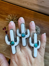 Load image into Gallery viewer, White Cactus Antler with turquoise Adjustable Ring
