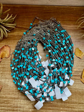 Load image into Gallery viewer, 14-Inch Antique Silver Seed Bead Necklace with Turquoise Heart

