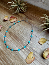 Load image into Gallery viewer, 14-Inch Antique Silver Seed Bead Necklace with Turquoise Heart
