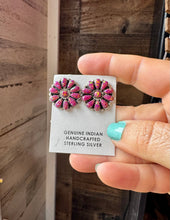 Load image into Gallery viewer, Cluster Earrings – Dark Pink Opal &amp; Sterling Silver
