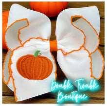 Load image into Gallery viewer, EMBROIDERED PUMPKIN WHITE BOW- 5 INCH
