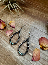 Load image into Gallery viewer, Smaller Sterling SAUCER Silver Pearls earrings teardrop and green turquoise
