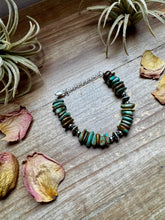 Load image into Gallery viewer, Green Turquoise Chip Bracelet with Sterling Silver Saucers &amp; Chain
