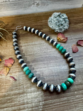 Load image into Gallery viewer, 19 Inch 14 mm Sterling Silver Pearls necklace with Australian Green Grass Agate
