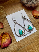 Load image into Gallery viewer, Long Dangle Earrings Hoop Turquoise &amp; Sterling Silver Option II

